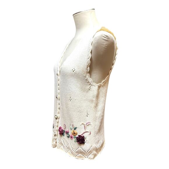 Vintage Capacity Floral Pearl Sweater Vest Off-White Petite Large - Picture 4 of 8